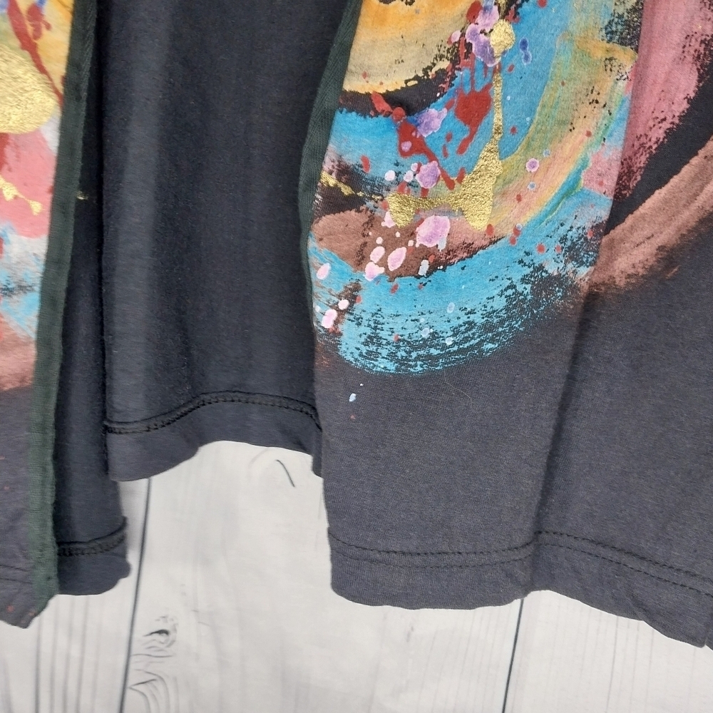 Abstract Art 100% Cotton Boho Artsy Hand Painted In Greece Size L Open Cardigan - Picture 10 of 16